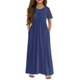 thumbnail image 2 of Girls Maxi Dress Short Sleeve Casual Holiday Dress with Pockets for 4-14 Years Dark Blue 140, 2 of 5