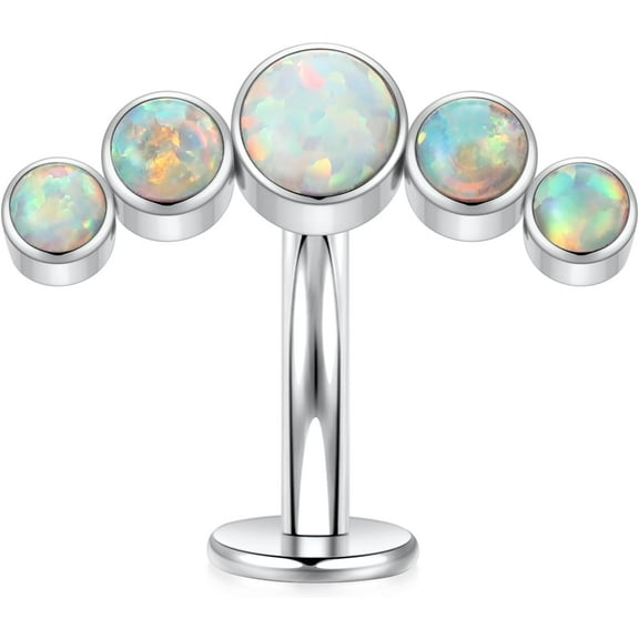 G23 Titanium Belly Button Ring Floating Navel Piercing Jewelry 14G Belly Piercing Jewelry Internally Threaded Curved Navel Barbell 8/10/12/14mm Style 4: Silver-white Five Round Opal