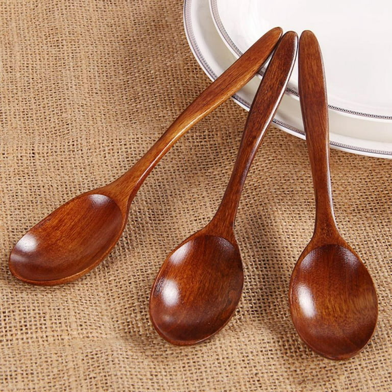 HANSGO Wooden Spoons for Eating, 6PCS 12 Inch Wood Soup Spoons Long Handle  Spoons Table Spoon Serving Spoons with Japanese Style Utensil Set for