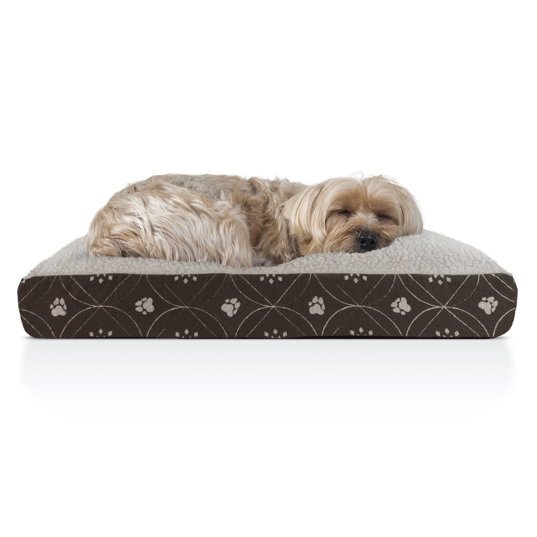 FurHaven Pet Dog Bed Deluxe Sherpa & Paw Decor Pillow Pet Bed for