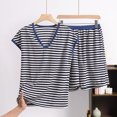 thumbnail image 2 of fatyb Womens Stripe Pajamas Sets V Neck Short Sleeve Tops Loungewear Shorts 2 Piece Ladies Pjs Outfits, 2 of 3