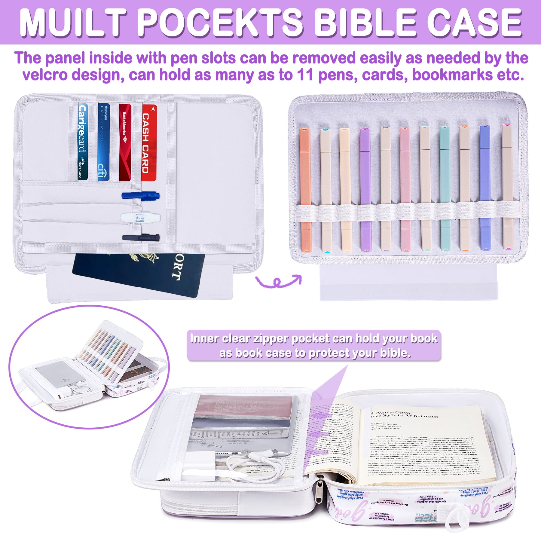 TuErCao Bible Covers for Women Bible Study Supplies Christian Catholic Gifts Accessories with Shoulder Strap