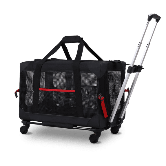 ELEGX Pet Rolling Carrier with Detachable Wheels Travel Rolling Carrier for Small & Medium Dogs/Cats up 28 Pounds, Collapsible and Breathable(Large Space-Not Airline Approved)