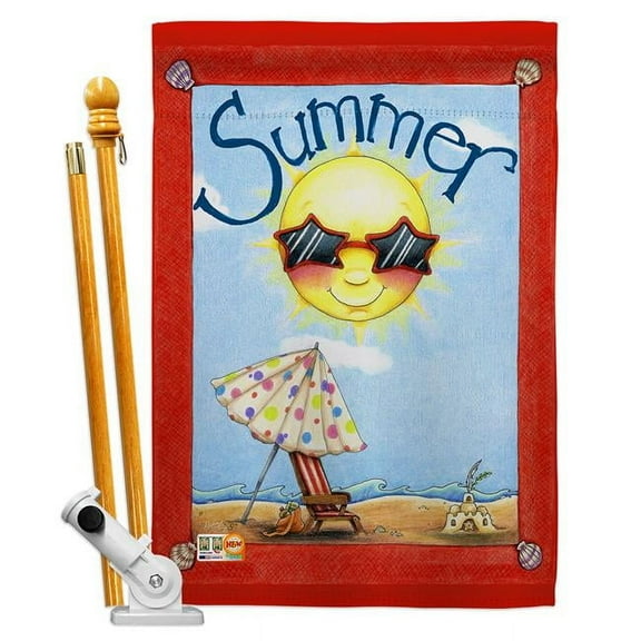 Breeze Decor BD-SU-HS-106074-IP-BO-D-US14-AL 28 x 40 in. Fun in Summer the Sun Impressions Decorative Vertical Double Sided House Flag Set with Pole Bracket & Hardware