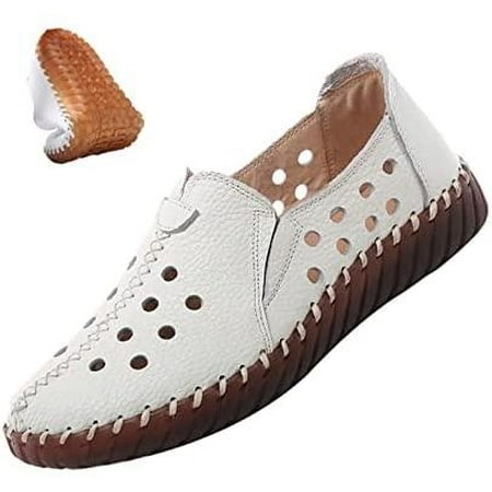 

Women s Leather Casual Cutout Loafers Flat Slip-on Shoes Handmade Stitch Comfort Breathable Oxford Softsole Walking