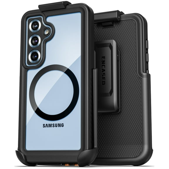 Encased Waterproof Case for Samsung Galaxy S25 with Belt Clip - Full Body Protective Cover with Built-in Screen Protector & Holster (Clear/Black)