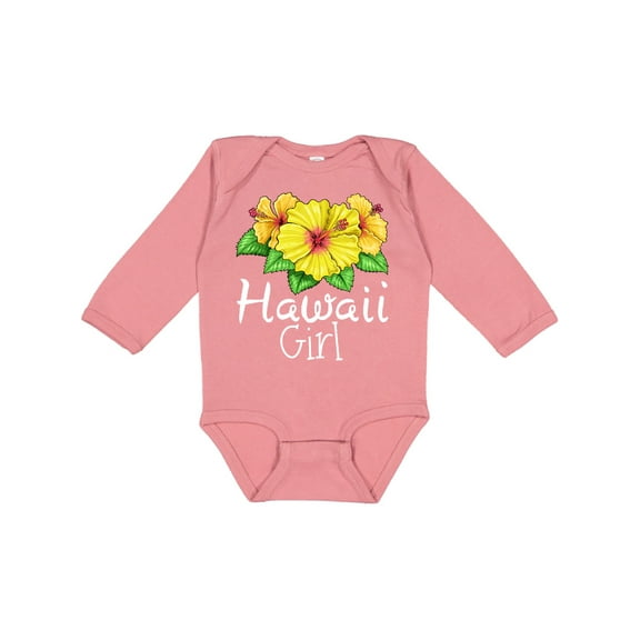 Inktastic Hawaii Girl Hibiscus Flowers Girls Long Sleeve Baby Bodysuit