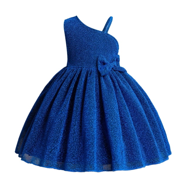 MEZZALL Robe de Concours pour Fille Enfant Fête Nœud Sans Manches Robe Robes Classique Robe d'Été pour Tout-Petit, Bleu, 2-3 Ans