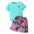 thumbnail image 4 of SGFCWSX Boys 2 Piece Outfits Kids Summer Beach Casual Soft Short Sleeve T Shirt Graphic Print Elastic Waist Shorts Holiday Wear Green Size 3-4 Years, 4 of 5