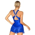 thumbnail image 6 of YONGHS Women's Latin Dance Costume Shiny Sequins Tassel Crisscross Leotard Gymnastics Jumpsuit Royal Blue XL, 6 of 7