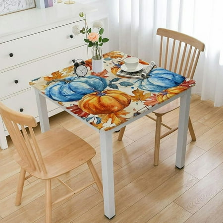 

Awerp Pumpkins Leaves Watercolor Painting Waterproof Square Table Cover 100% Polyester Fiber Halloween Style 40*40