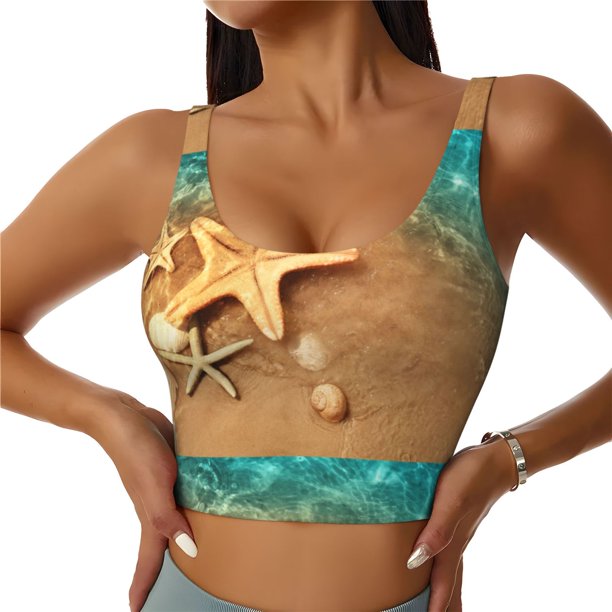 Balery Starfish And Seashell 1 Sujetadores deportivos con espalda cruzada para mujer, acolchados, sin costuras, de alto impacto, ideales para yoga, gimnasio, entrenamiento y fitness.-Medium