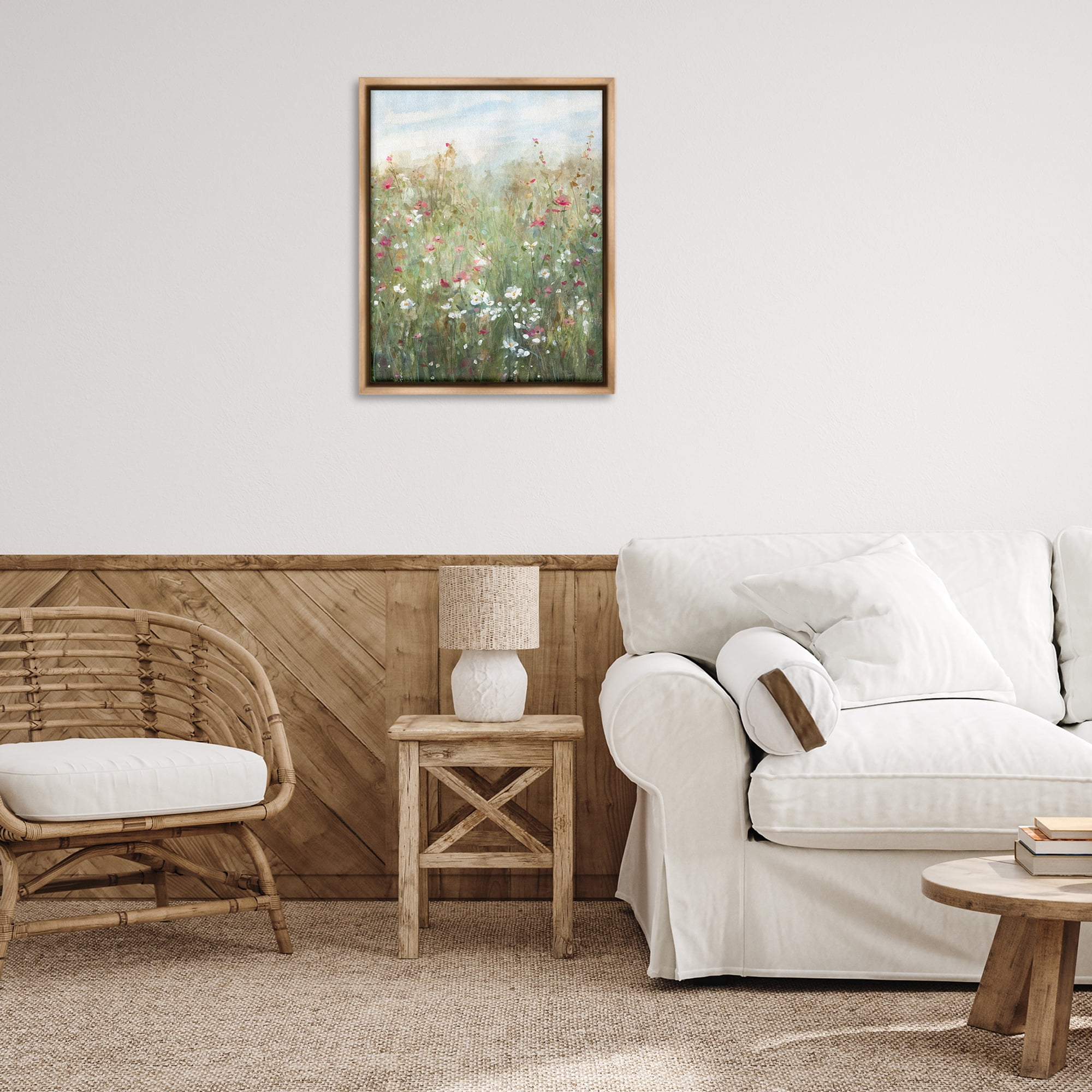 Stupell Industries Fragrant Wildflower Field Landscape & Nature Painting Brown Floater Framed Canvas Art Print Wall Art, 25 x 31