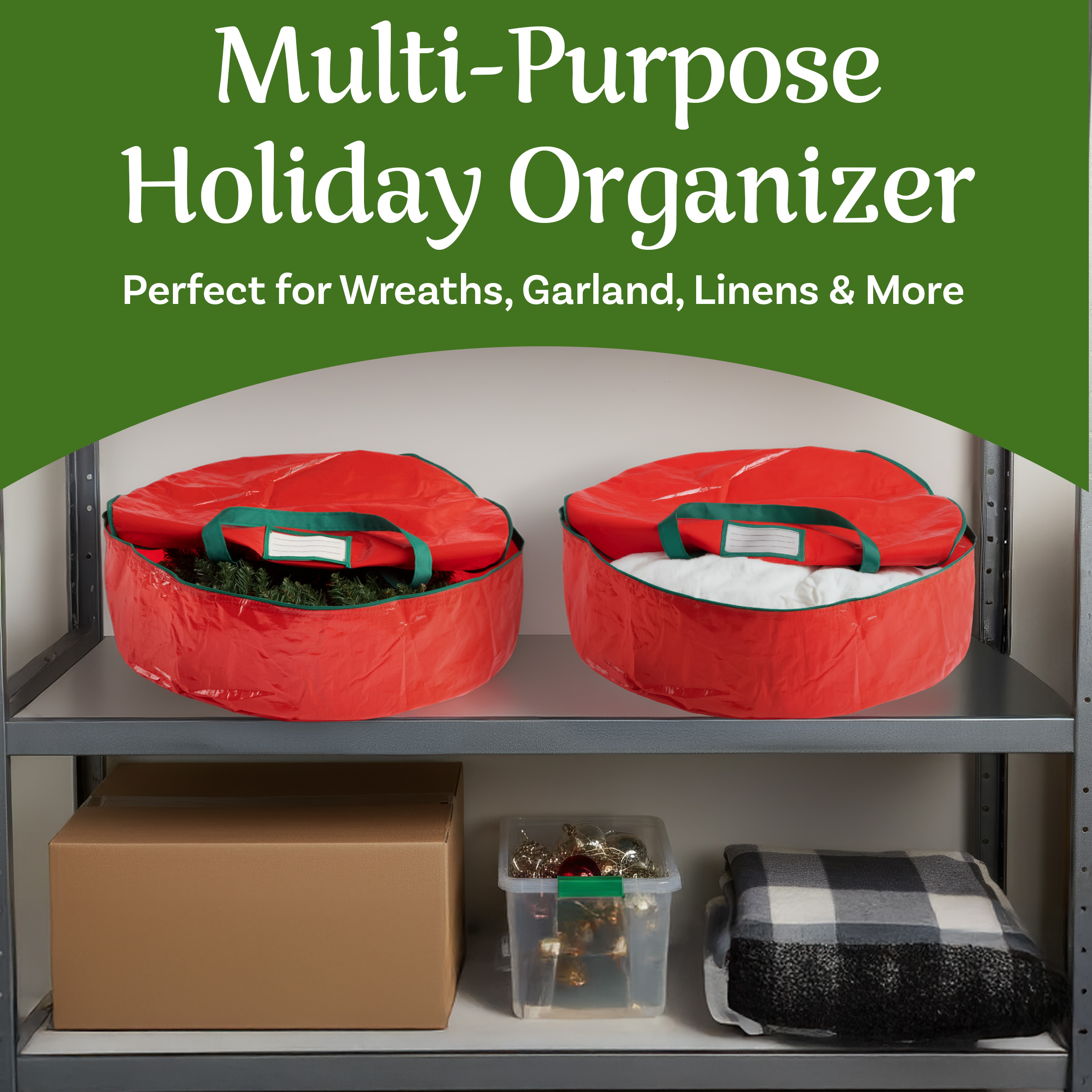 Elf Stor Premium Red Holiday Christmas Wreath Storage Bag For 24" Inch Wreaths