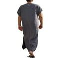thumbnail image 2 of Robe en Lin Col en V pour Hommes Manches Courtes Kaftan Thobe Longue Robe Saudi Arabe Thobe Islamique Musulman Dubai Robe, 2 of 5