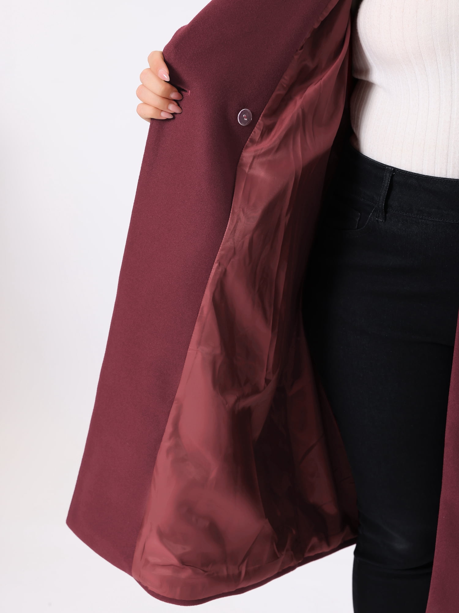 DARING DIVA Women's Plus Size Classic Notch Lapel Double Breasted Trench Coat 2X Burgundy