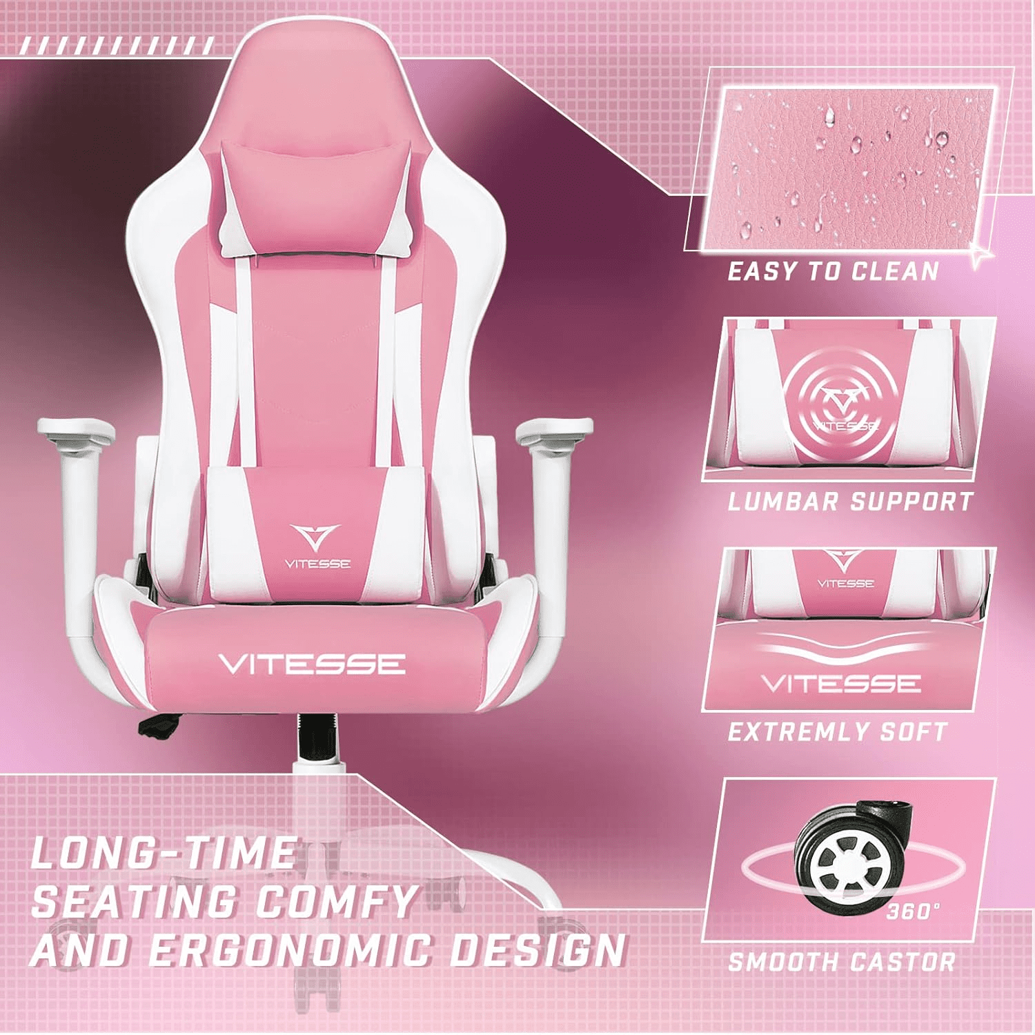Waleaf Ergonomic Adult Gamer Chair, 330 lb Racing Gaming Office Chair, Gamer Height Adjustable Swivel with Lumbar Support and Headrest