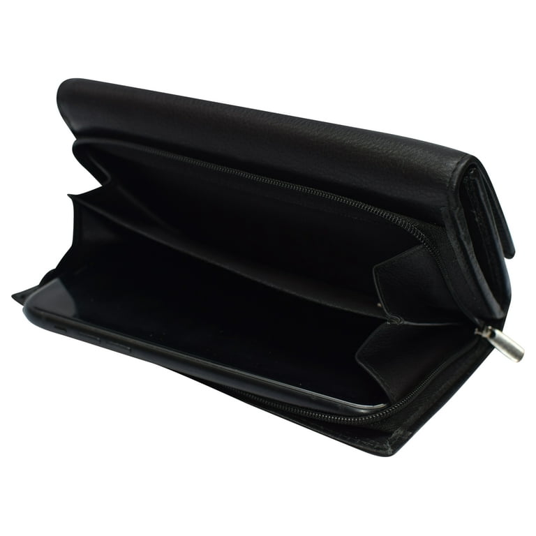 Womens RFID Genuine Leather Wallet Clutch Zip Around Checkbook