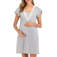 thumbnail image 4 of MoMarDer Pregnant Womens Short Sleeve V Neck Lace Pajamas Nightdress Marternity Nersing Sleepwear Gown, 4 of 5