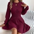 thumbnail image 5 of zaveiop Women's Short Sweater Dress, Cinched Waist Long Sleeve Crewneck Cable Knit Dresses, Fall Winter Casual Outfits (Wine, M), 5 of 8
