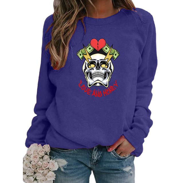 Sexy Dance Mujeres Sudaderas Sueltas Manga Larga Cuello Redondo Jersey Casual Plain Tops Camisa