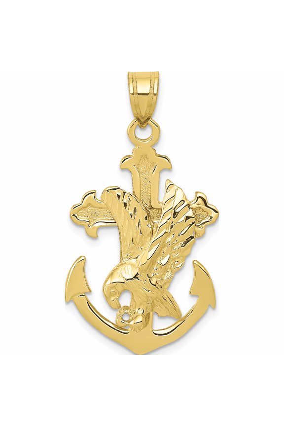 10K Yellow Gold Mariners Cross With Eagle Pendant (35 X 20) Made In United States -Jewelry By Sweet Pea