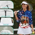 thumbnail image 5 of Garronmavis Horse Racing Women's Golf Shirt and Sun Visor Hat Set Breathable Fabric 3/4 Sleeve Golf Shirts Moisture Wicking Adjustable UV Protection Sun Hat Cap for Tennis Enthusiasts, 5 of 7