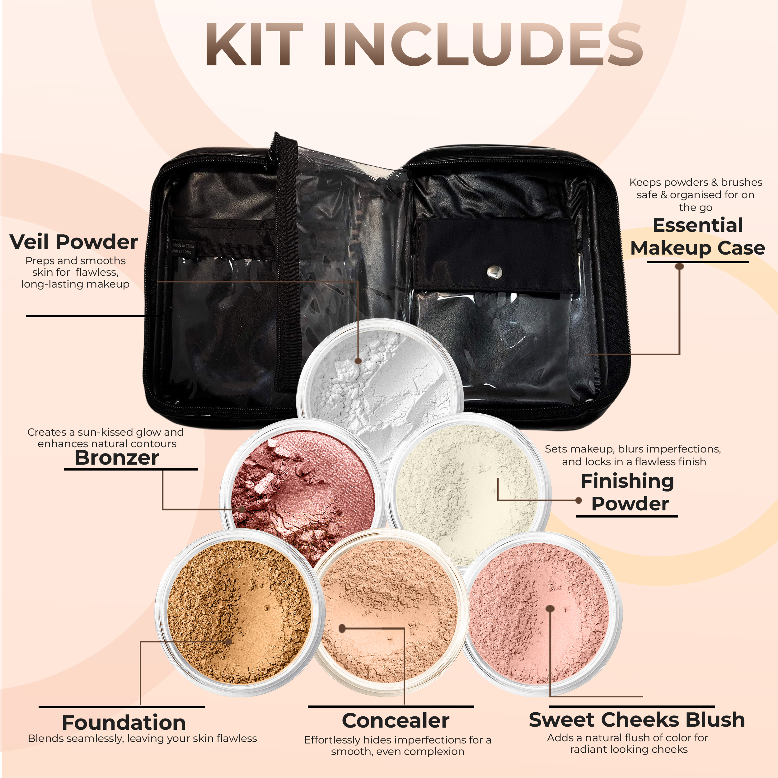 XXL KIT with CASE (DEEP TAN) Mineral Makeup Set Bare Face Matte Powder Foundation