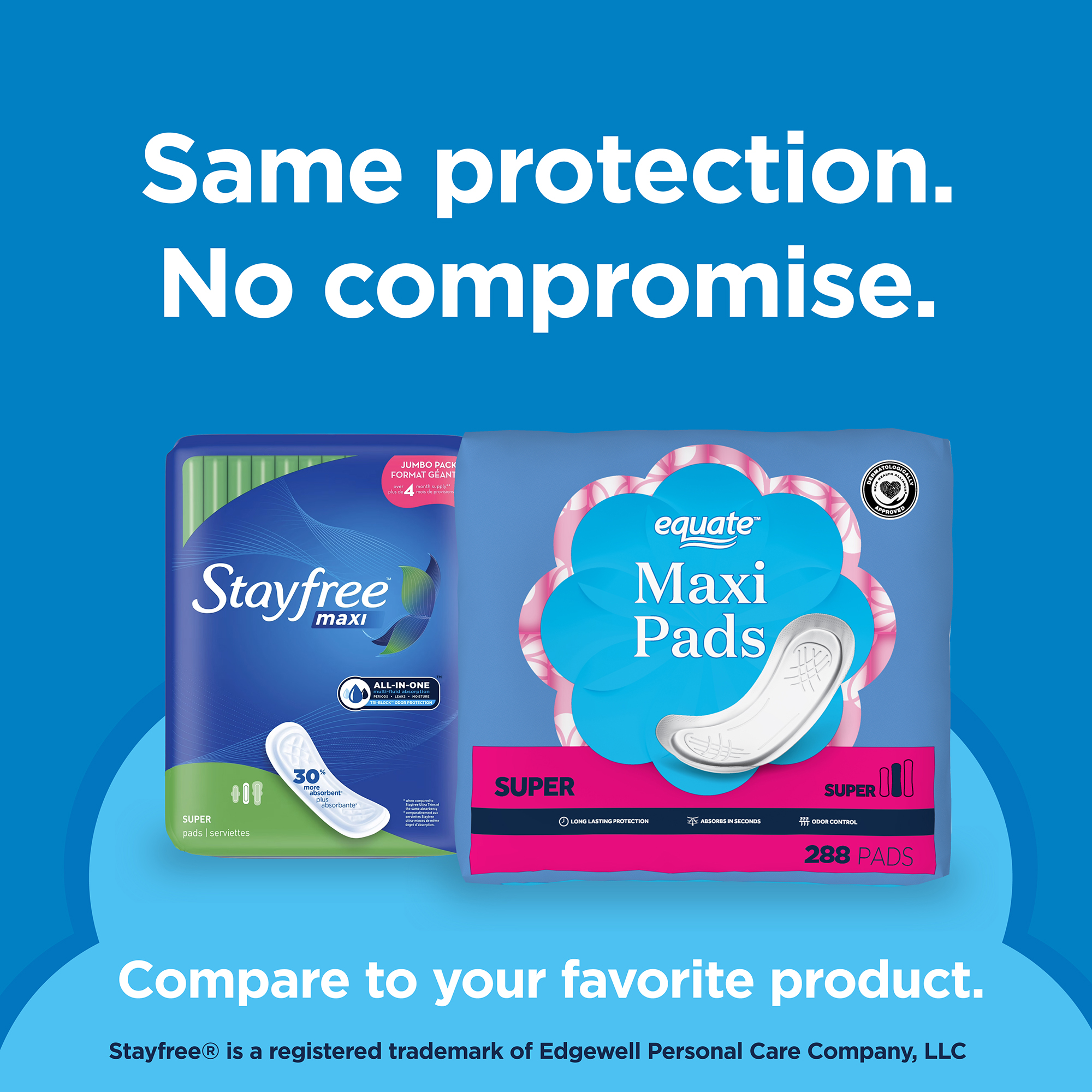 Equate Multi Channel Maxi Pads, Super, Unscented, Compare to Stayfree™ Maxi (288 Count)