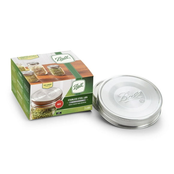 Couvercles en acier inoxydable Ball pour bocaux Mason, grande ouverture paquet de 3