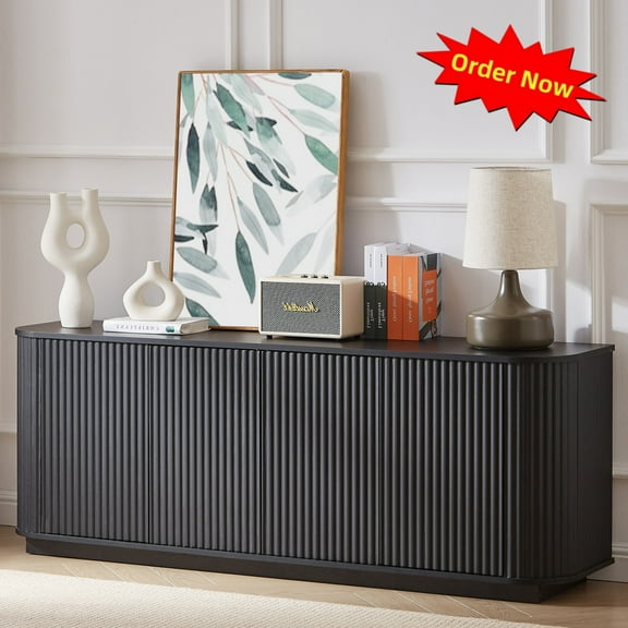 Tcbosik 4-Door Storage Cabinet, Buffet Sideboard with Adjustable Shelves, Coffee Bar Cabinet, Console Table for Entryway, Dining Room, Living Room, Black