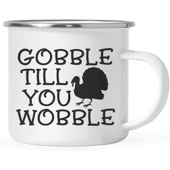 Koyal Wholesale Fall Autumn Season Stainless Steel Campfire Coffee Mug , Gobble Till You Wobble, Turkey Graphic, 1-Pack