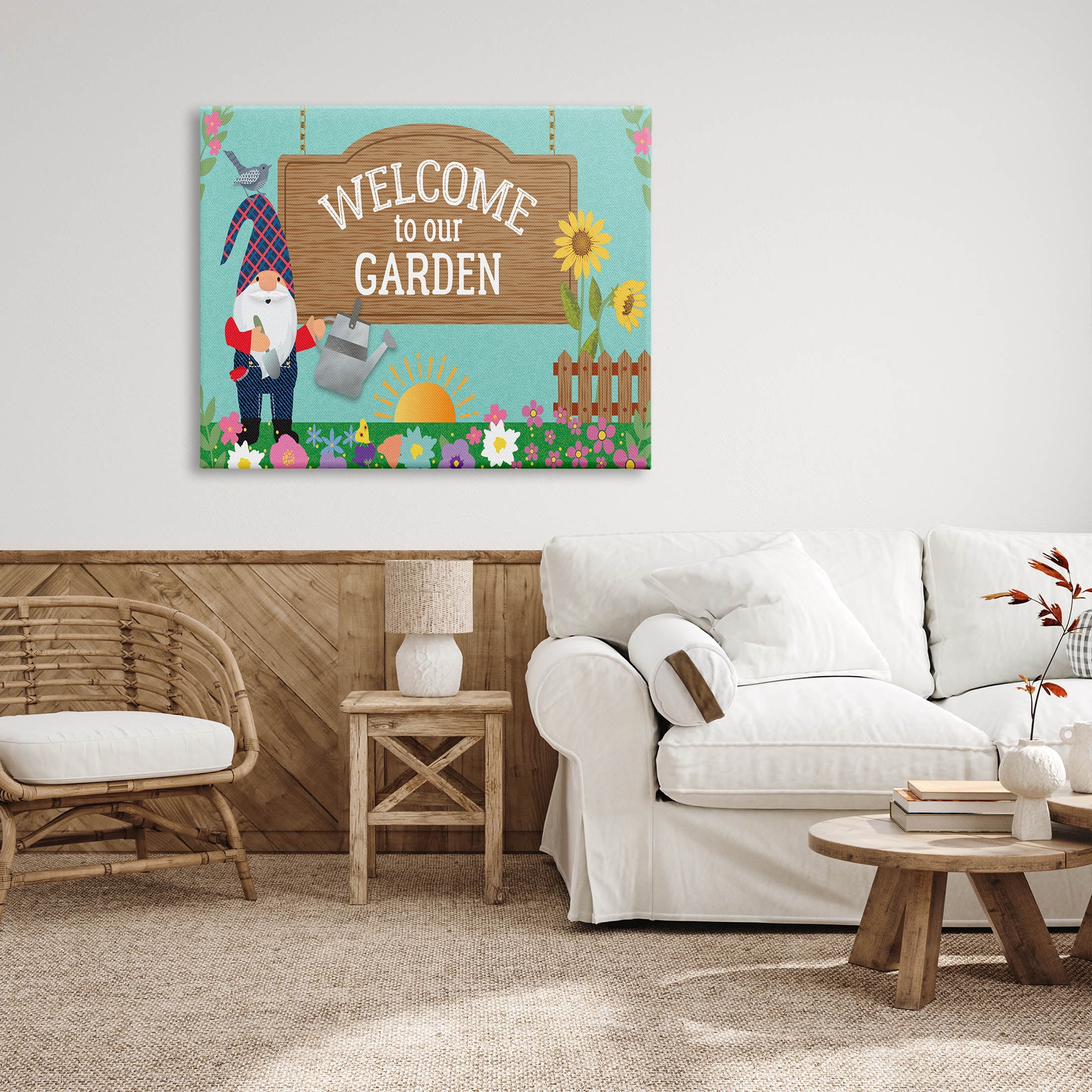 Welcome To Our Garden Gnome Fairy Tales & Fantasy Graphic Art Gallery Wrapped Canvas Print Wall Art