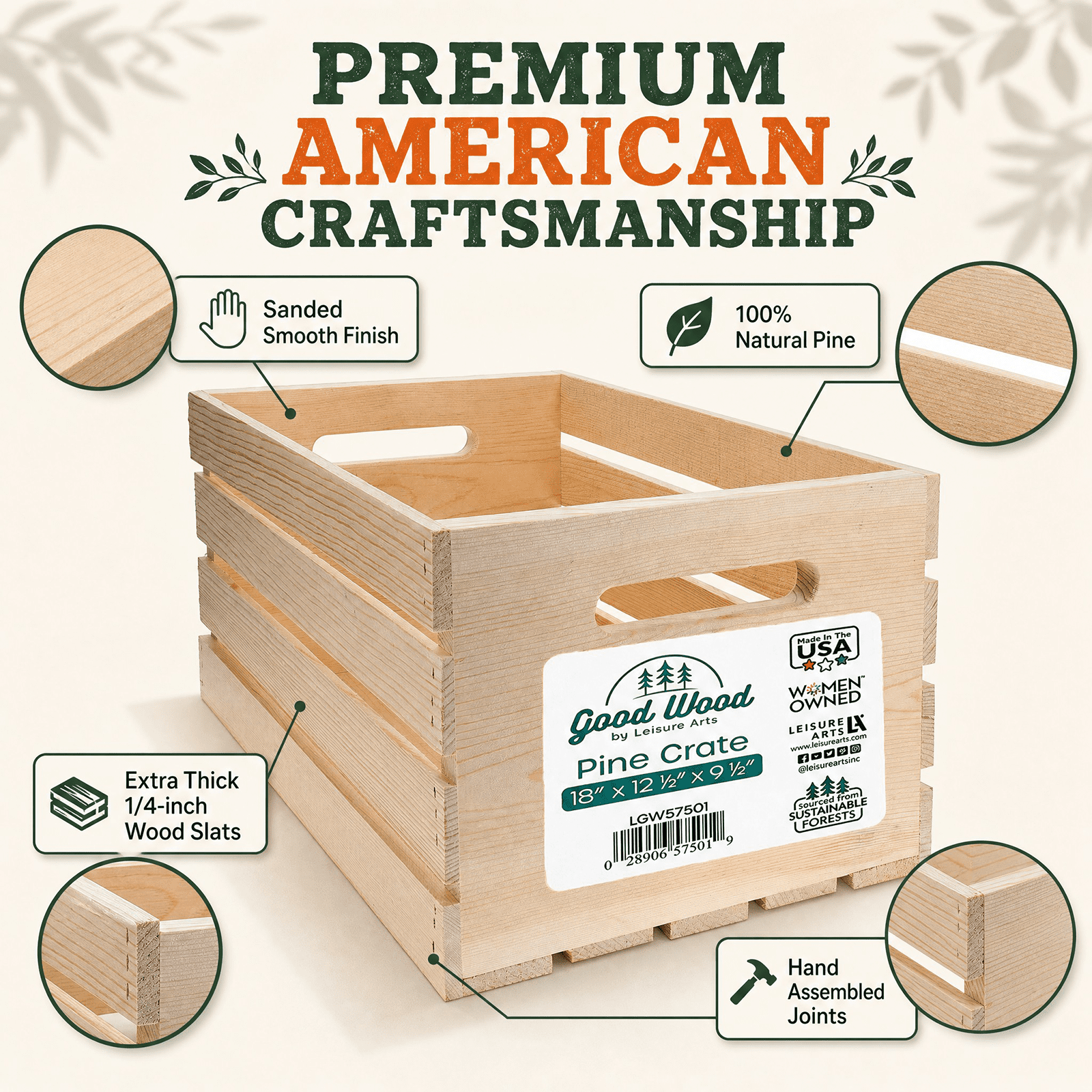 Leisure Arts Good Wood Unpainted Wooden Crate for Crafts, Storage