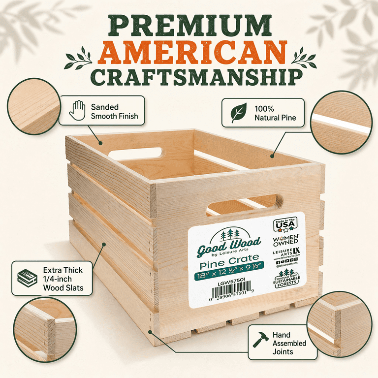 Leisure Arts Good Wood Unpainted Wooden Crate for Crafts, Storage