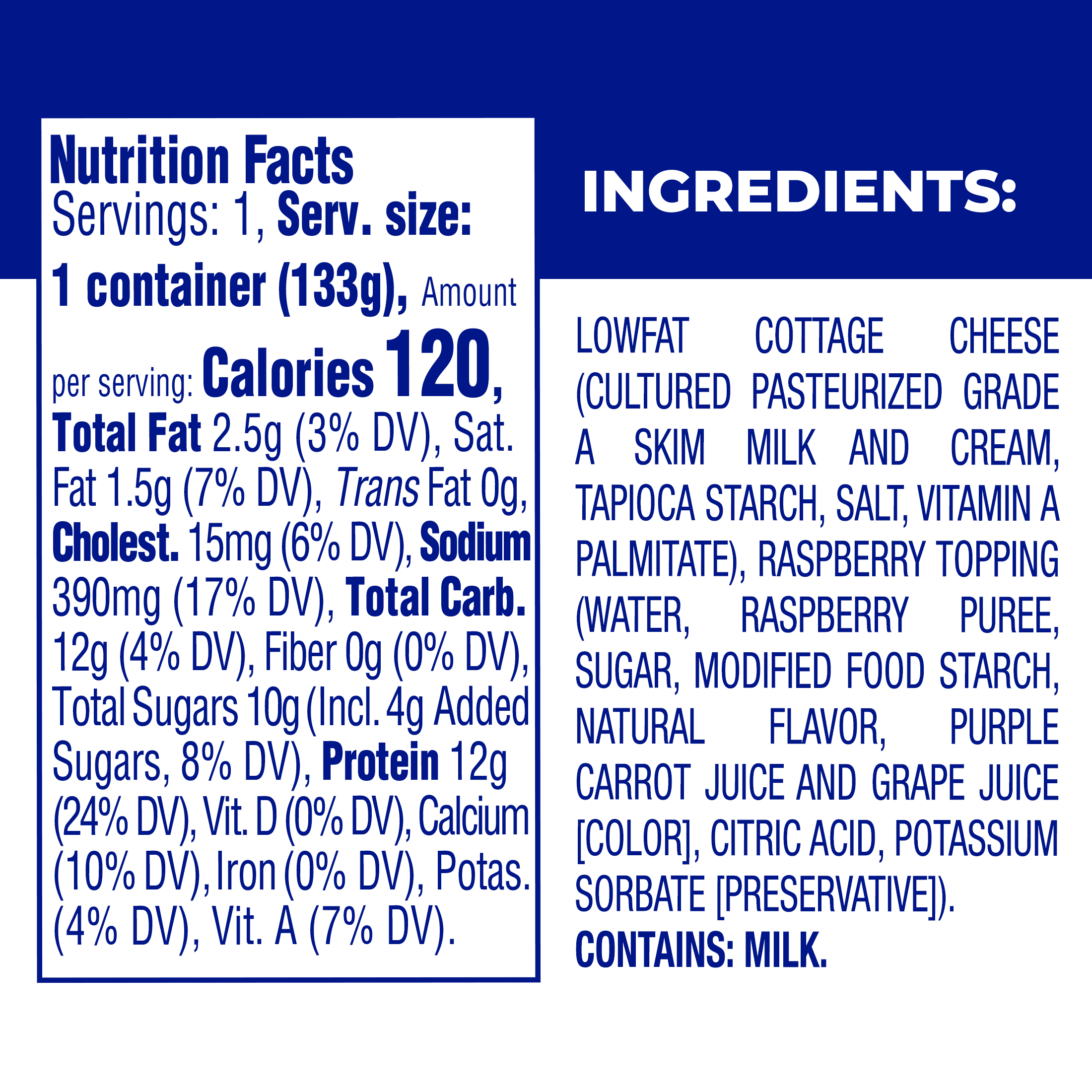 Knudsen Cottage Doubles Lowfat Cottage Cheese & Raspberry Topping with 2% Milkfat, 4.7 oz Cup