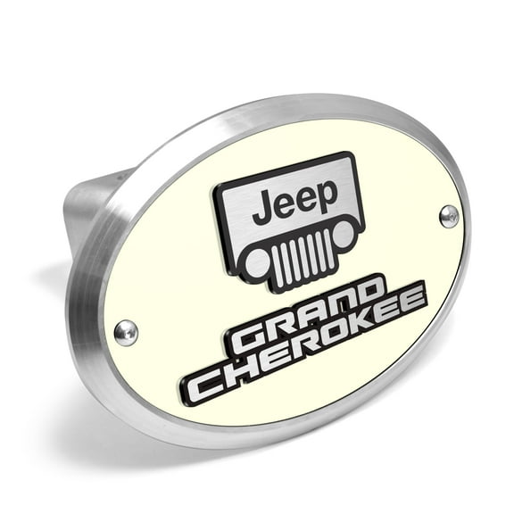 iPick Image for Jeep Grand Cherokee 3D Logo Glow in the Dark Luminescent Oval Billet Aluminum 2 inch Tow Hitch Cover, Official Licensed