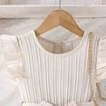 thumbnail image 6 of FAOWME Girls Summer Striped Flutter Sleeve Dress With Ruffled Hem & Adjustable Waist Belt Casual Round Neck Beachwear Beige 3-4 Years, 6 of 7