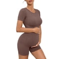 thumbnail image 7 of Tqyyweavej Maternity 2 Piece Outfit Quick Dry Short Sleeve Crewneck Yoga Tops and Over The Belly Solid Color Ribbed Workout Shorts, 7 of 7