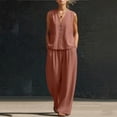 thumbnail image 5 of SOOMLON Matching Sets Women Outfits Plus Size V Neck Button Sleeveless Tees Loose Pants with Pockets 2 Piece Summer Set, 5 of 6
