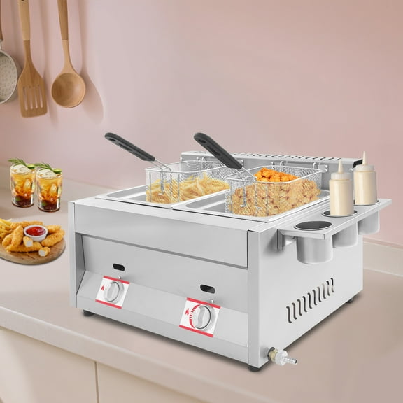 12L LPG Deep Fryer Dual Basket 430SS Fast Food Kitchen Fryer