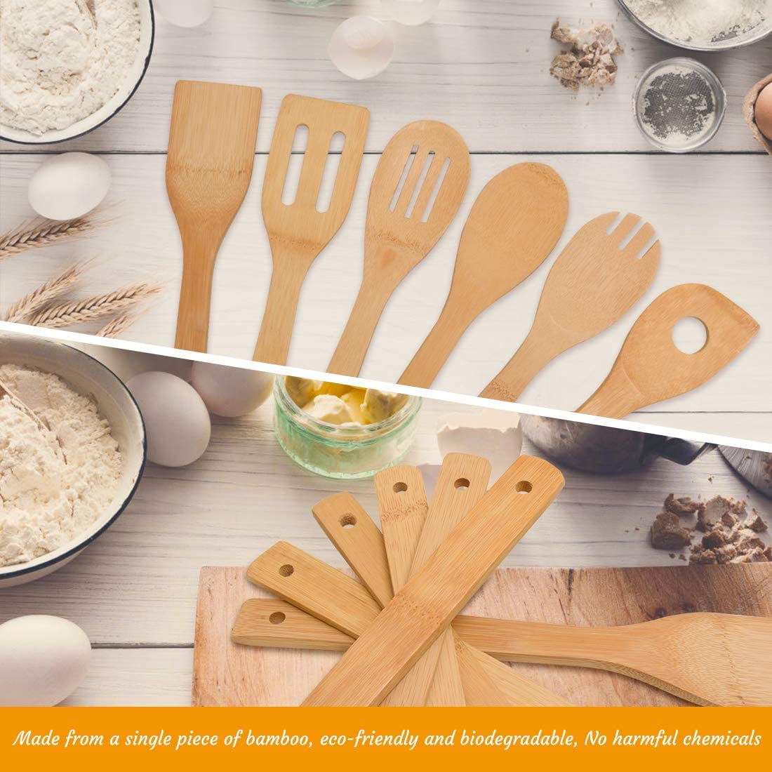 Wooden Spoons for Cooking, Funny Inspired Quotes Laser Engraved Cooking  Utensils Set,Kitchen Cooking Supplies, Bamboo Spoon Slotted Kitchen Utensil