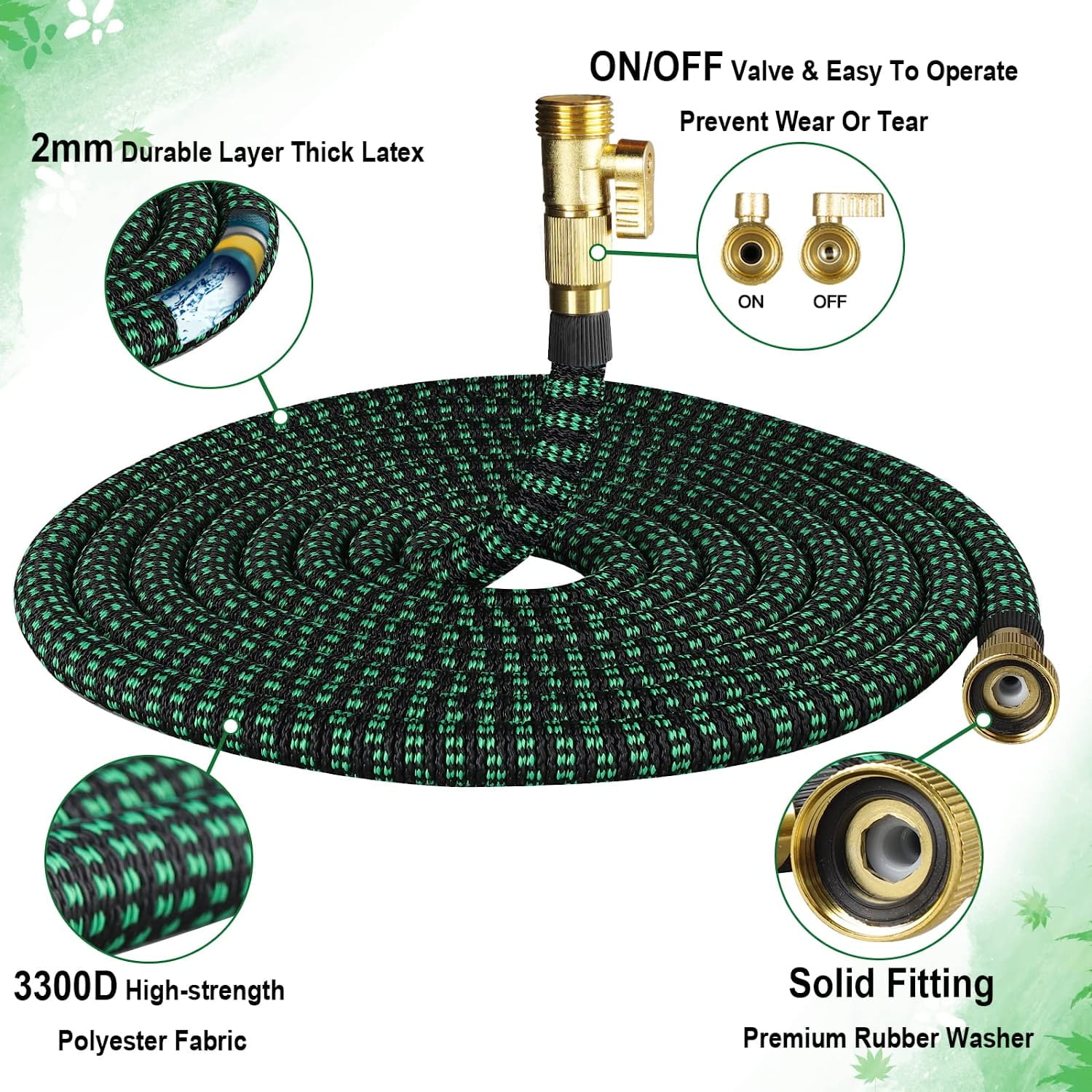 Cyclone Sound 75ft Water Hose - Upgraded Leakproof Lightweight No-Kink Garden Hose, Flexible Expanding Water Hose with Triple Layered Latex Core, Bag and Holder
