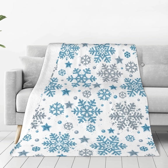 Winter Snowflakes Throw Blanket Cozy Soft Christmas Xmas Blanket for Couch Sofa Chair Bed Fuzzy Thermal Fleece Travel Blankets 50 X 40 in Home Holiday Decoratives