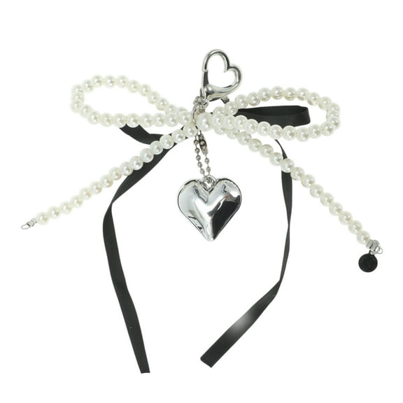 Unique Bargains 1 Pc Handbag Charms Keychains Ribbon Bow Heart Bag Accessories Black