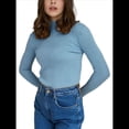 thumbnail image 1 of Suéter de Cuello Alto Acanalado para Mujer, Larga, Blusa Térmica de Peso Medio Azul Mar un Tamaño, 1 of 10