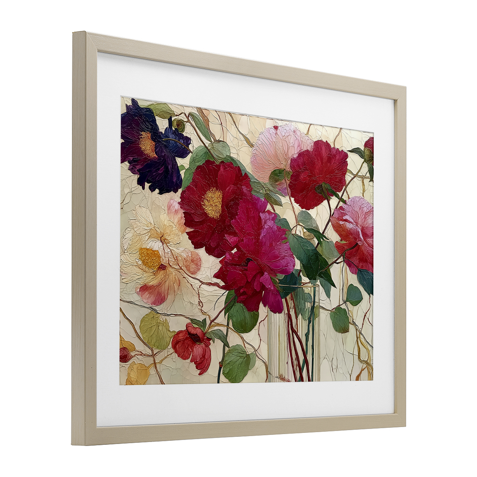 Haiku Flower Vase Birch Framed Print Under Glass, design by Annabelle Hall