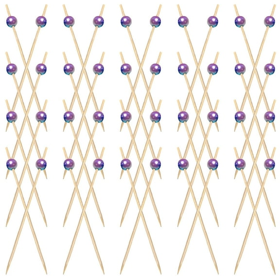 FOMIYES Fancy Toothpicks for Appetizers with Pearl Toppers Bamboo Assorted Color Decorative Cocktail Picks for Parties