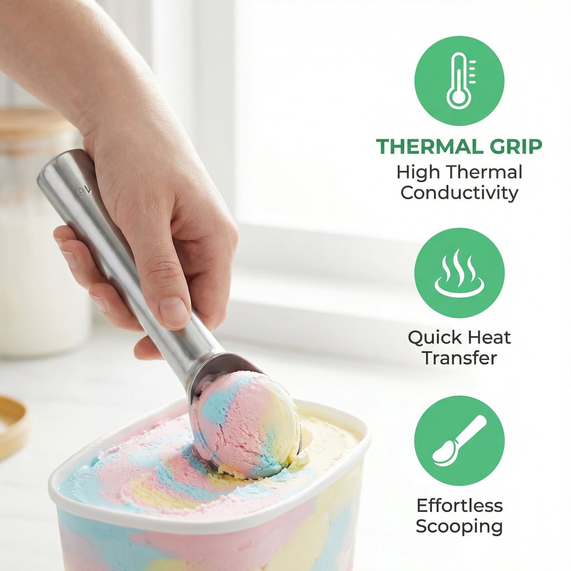 Unique Bargains Aluminum Ergonomic Handle Ice Cream Scoop Silver 7*1.7inch