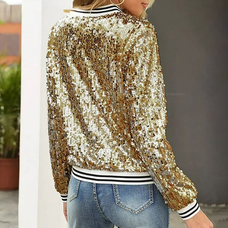 Gold sequin bomber jacket hotsell